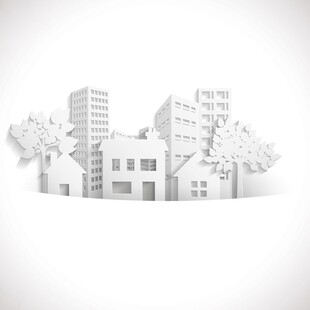 立体纸艺风格城市建筑景观
