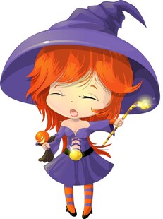可爱小女巫手持魔法棒