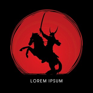 骑马武士剪影红底图案