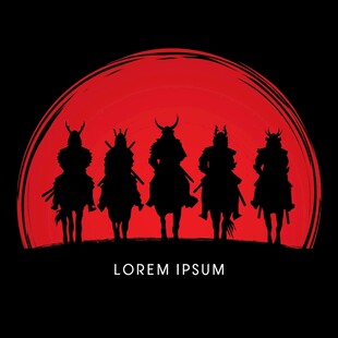 红色背景下的骑士剪影