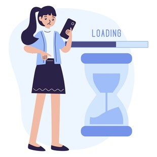 女子等待手机加载进度