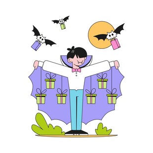 万圣节装扮的女孩与蝙蝠