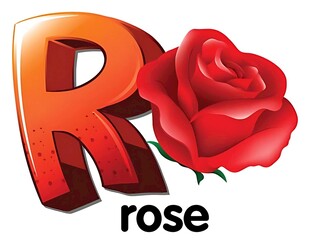 红色字母R与娇艳玫瑰