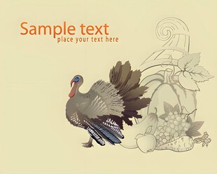 火鸡插画伴花叶装饰元素