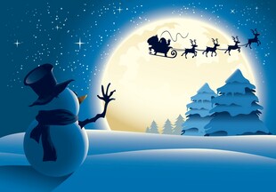 雪夜雪人伴圣诞老人飞行