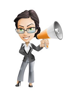 职场女性手持扩音器喊话