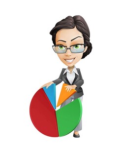 商务女性展示彩色扇形图