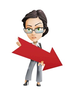 商务女士手持红色大箭头