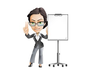 商务女士旁的空白展示板