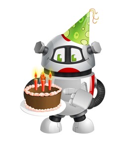 戴帽机器人端生日蛋糕