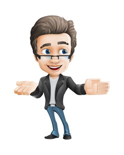 卡通男子展臂欢迎姿态