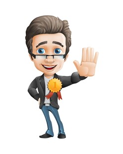 卡通男子挥手展示奖牌