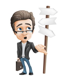 商务人士面对方向指示牌