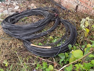 地上缠绕的黑色电缆线