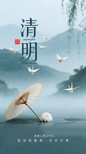 清明古风意境 伞立山水间