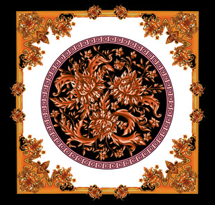 复古华丽花纹方巾图案