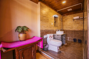 温馨木质风卫生间一角