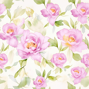 水彩绘粉色花卉图案