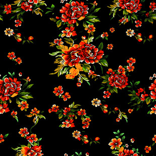 黑色底花卉图案印花