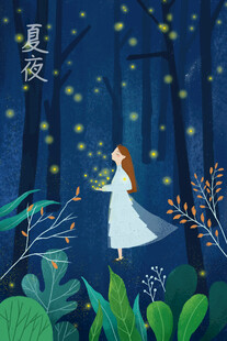 夏夜中的梦幻白衣少女