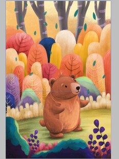 森林中的可爱河马撑伞图