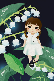 铃兰花丛中的可爱女孩