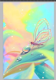 梦幻蜻蜓栖息多彩叶片上