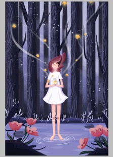 森林中的梦幻白衣少女