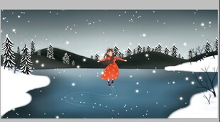 冬日湖畔雪景中的红衣人