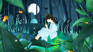 森林中的梦幻白衣少女