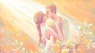 梦幻中的情侣甜蜜相拥