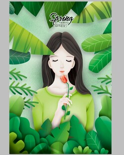 绿叶间的清新少女