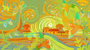 梦幻绚丽的抽象风景画面