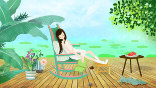 女孩惬意享受户外休闲时光