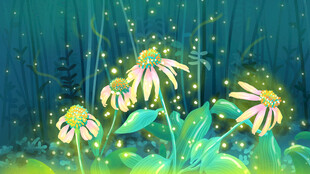 梦幻蓝境中的绚烂花朵