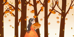 秋日林中漫步的优雅女子