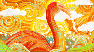 梦幻火烈鸟于绚丽风景中