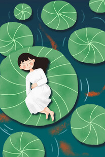 女孩静卧于荷叶之上