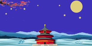 月夜下的古建筑景观