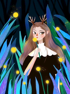 森林中的鹿角少女