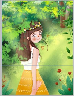 森林中的花环少女