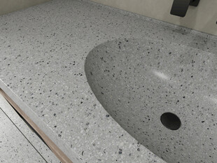 灰色大理石洗手池特写