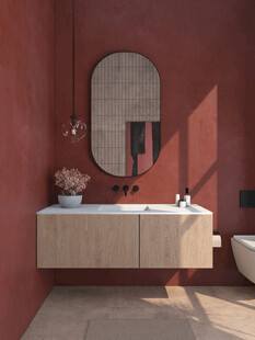 复古红墙浴室洗手台设计