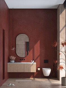 复古红墙的现代卫浴空间