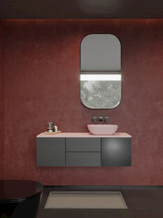 红色墙面的简约洗手台