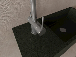 黑色洗手台与金属水龙头