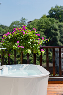 户外露台中的浪漫浴缸