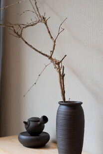 中式禅意黑陶枯枝摆件