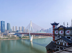 重庆江边城市桥梁美景