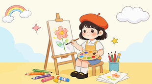 小女孩专注画画的美好瞬间